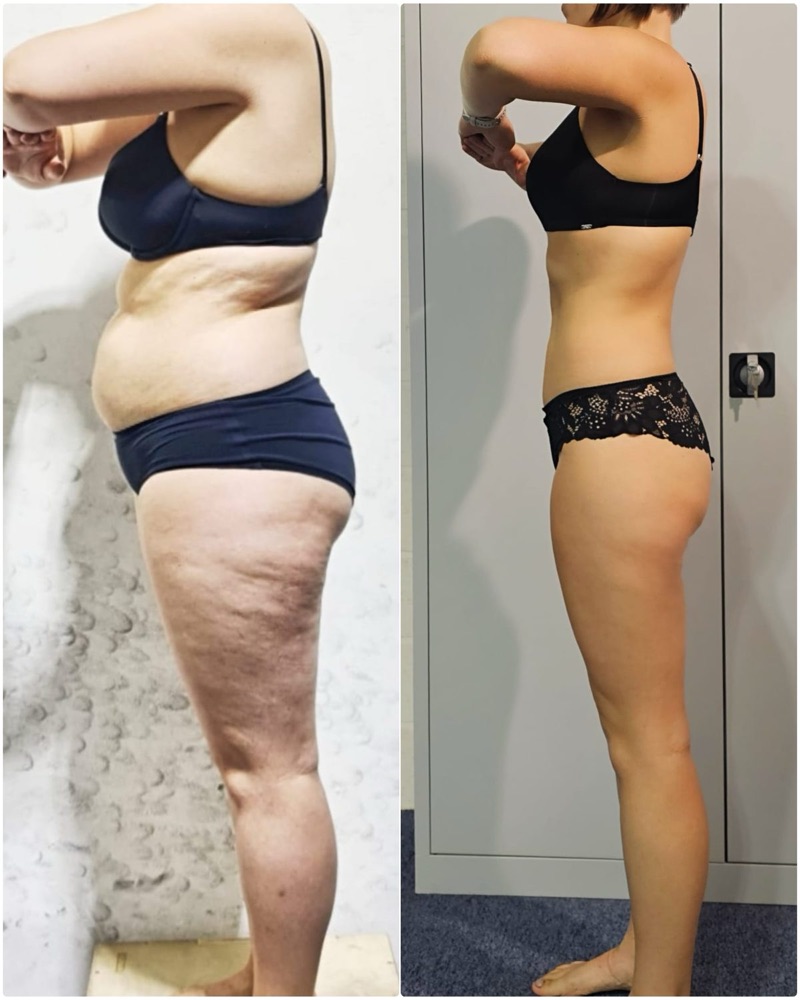 Before and after of a Fit By Charro client, side view