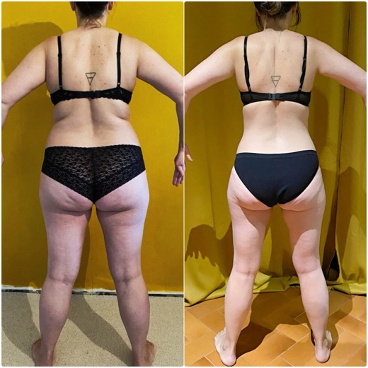 Before and after of a Fit By Charro client, back view